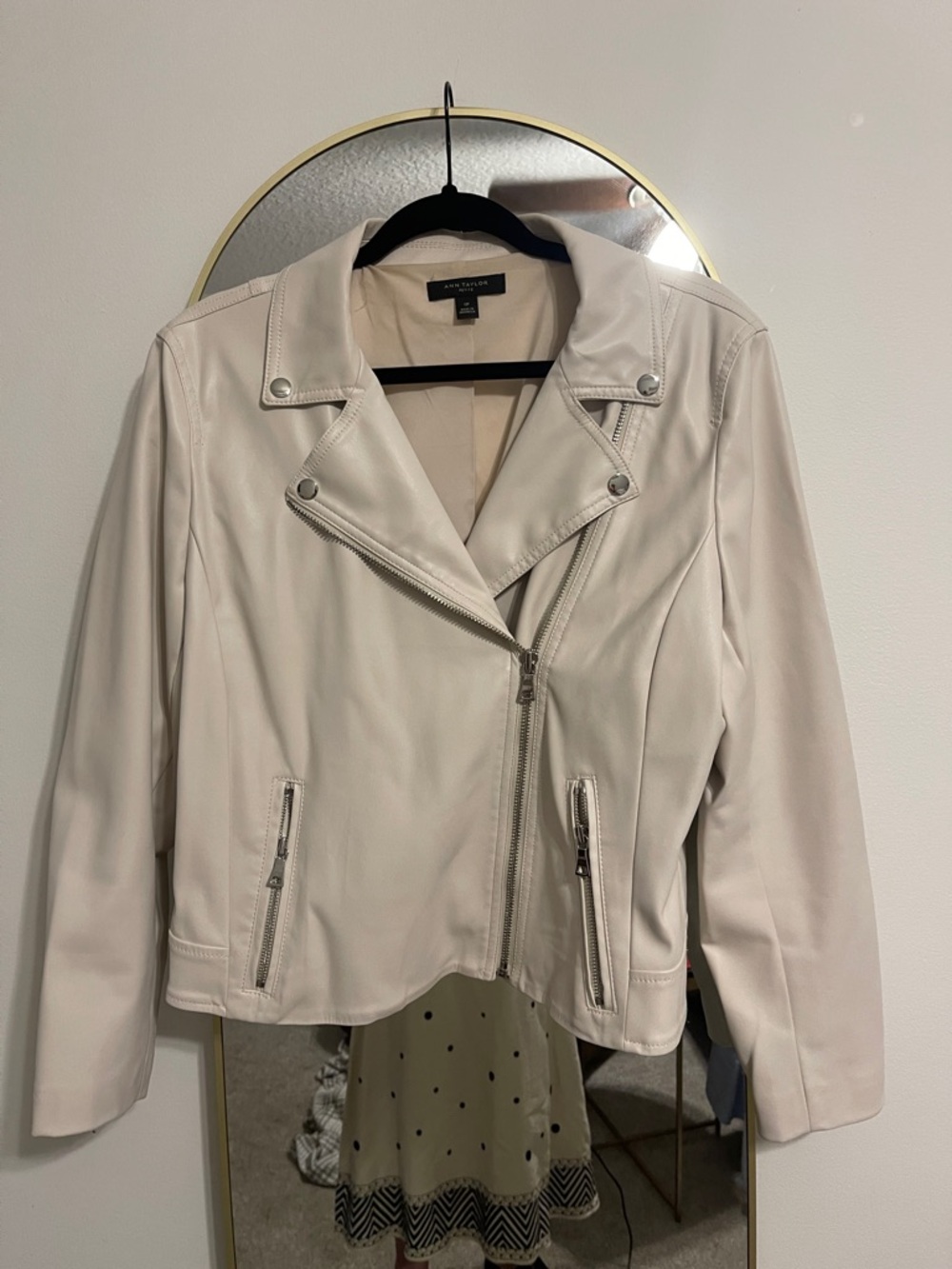 Ann Taylor Factory Cream PLeather Moto Jacket